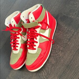 Nike Red, Olive Green & Cream High-Top Sneakers